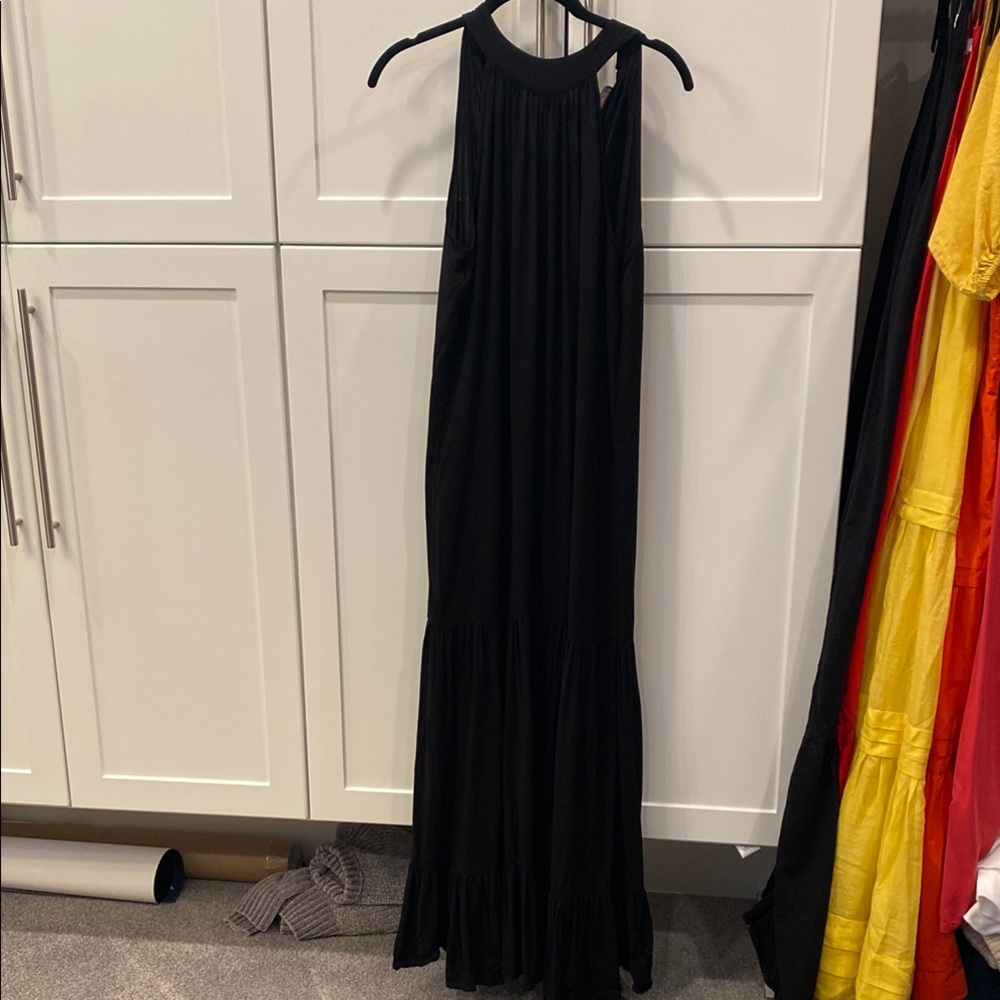 Vince Camuto Black Halter Tiered Maxi Gown